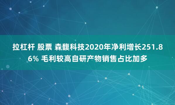 拉杠杆 股票 森馥科技2020年净利增长251.86% 毛利较高自研产物销售占比加多
