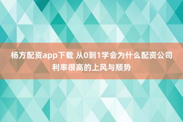 杨方配资app下载 从0到1学会为什么配资公司利率很高的上风与颓势