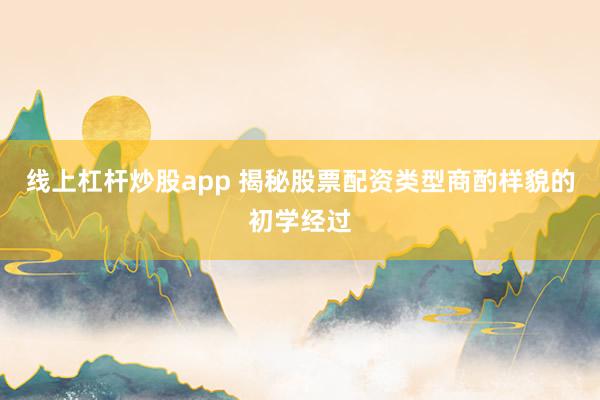 线上杠杆炒股app 揭秘股票配资类型商酌样貌的初学经过