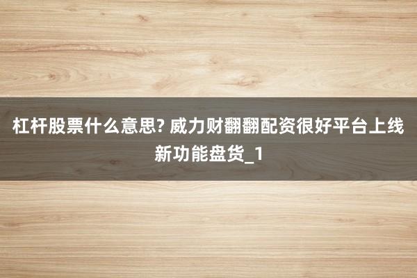 杠杆股票什么意思? 威力财翻翻配资很好平台上线新功能盘货_1